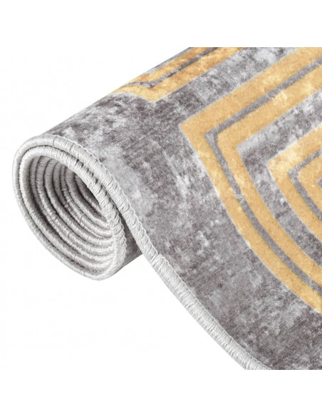 Tappeto Lavabile Grigio e Oro 150x230 cm Antiscivolo