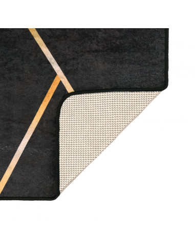 Tappeto Lavabile Nero e Oro 190x300 cm Antiscivolo