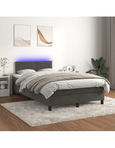 Letto a Molle Materasso e LED Grigio Scuro 120x190cm in Velluto