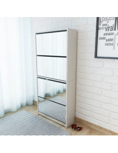 Scarpiera a 4 Strati con Specchio Bianca 63x17x134 cm