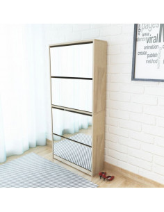 Scarpiera a 4 Strati con Specchio Rovere 63x17x134 cm