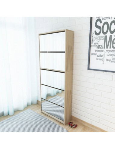 Scarpiera a 5 Strati con Specchio Rovere 63x17x169,5 cm