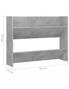 Scarpiera a Muro Grigio Cemento 80x18x60cm in Legno Multistrato