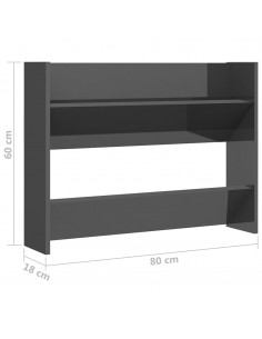 Scarpiera a Muro Grigio Lucido 80x18x60 cm in Legno Multistrato