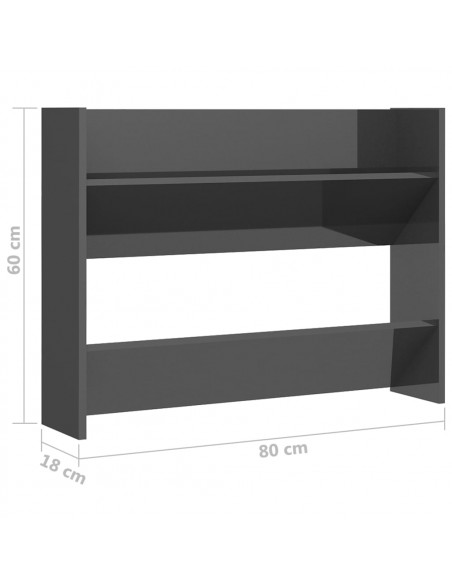 Scarpiera a Muro Grigio Lucido 80x18x60 cm in Legno Multistrato