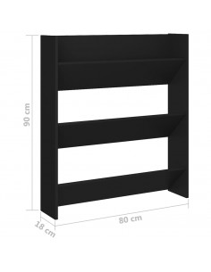 Scarpiera a Muro Nera 80x18x90 cm in Legno Multistrato