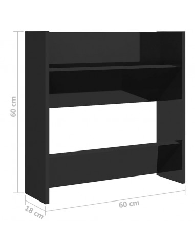 Scarpiera a Muro Nero Lucido 60x18x60 cm in Legno Multistrato