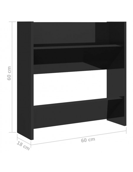 Scarpiera a Muro Nero Lucido 60x18x60 cm in Legno Multistrato