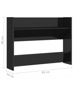 Scarpiera a Muro Nero Lucido 80x18x60 cm in Legno Multistrato