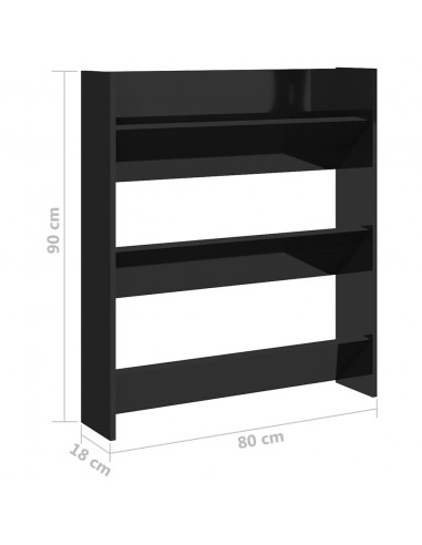 Scarpiera a Muro Nero Lucido 80x18x90 cm in Legno Multistrato