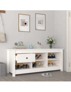 Scarpiera Bianca 110x38x45,5 cm in Legno Massello di Pino