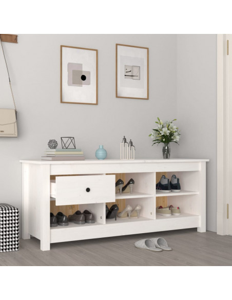 Scarpiera Bianca 110x38x45,5 cm in Legno Massello di Pino