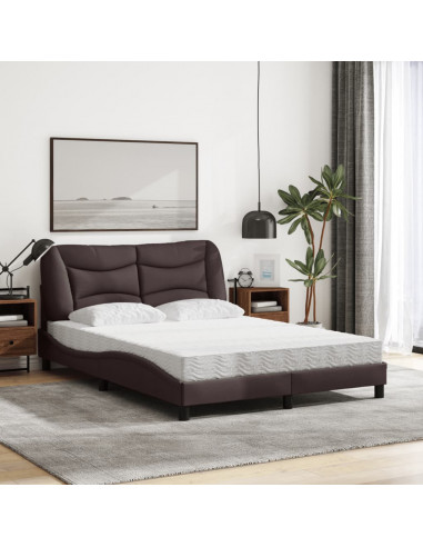 Letto con Materasso Marrone Scuro 140x190cm Tessuto