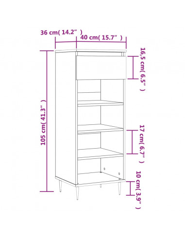 Scarpiera Bianca 40x36x105 cm in Legno Multistrato