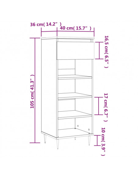 Scarpiera Bianca 40x36x105 cm in Legno Multistrato