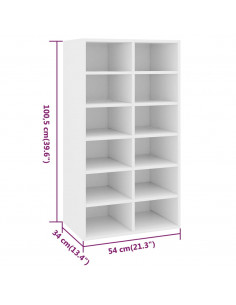 Scarpiera Bianca 54x34x100,5 cm in Legno Multistrato