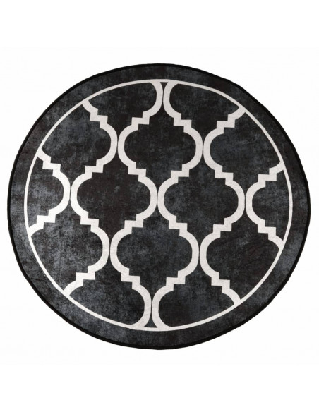 Tappeto Lavabile Nero e Bianco Ø 120 cm Antiscivolo