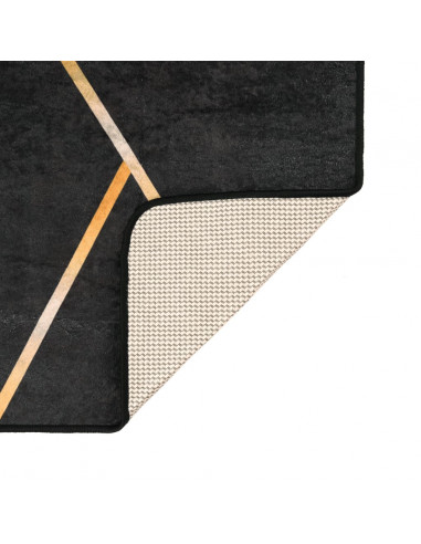 Tappeto Lavabile Nero e Oro 80x150 cm Antiscivolo