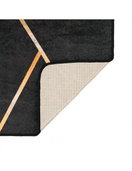 Tappeto Lavabile Nero e Oro 80x150 cm Antiscivolo