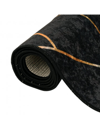 Tappeto Lavabile Nero e Oro 80x150 cm Antiscivolo