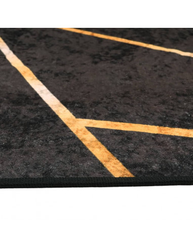 Tappeto Lavabile Nero e Oro 80x150 cm Antiscivolo