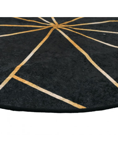 Tappeto Lavabile Nero e Oro Ø 120 cm Antiscivolo