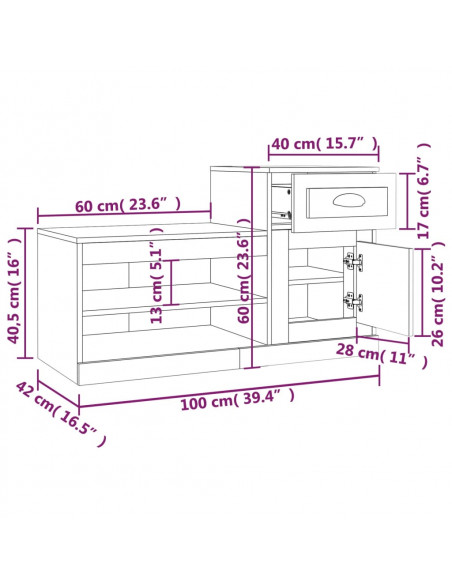 Scarpiera Bianco Lucido 100x42x60 cm in Legno Multistrato