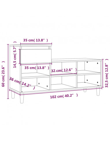 Scarpiera Bianco Lucido 102x36x60 cm in Legno Multistrato