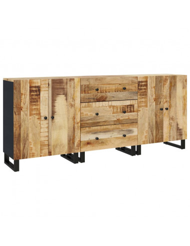 Credenze 3 pz in Legno di Mango Grezzo