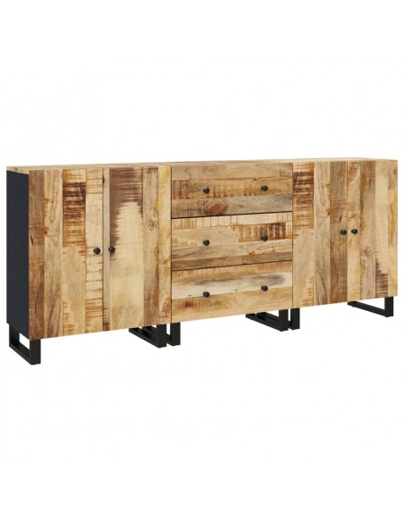 Credenze 3 pz in Legno di Mango Grezzo
