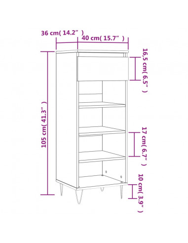Scarpiera Bianco Lucido 40x36x105 cm in Legno Multistrato