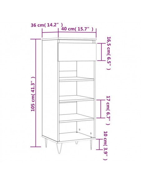 Scarpiera Bianco Lucido 40x36x105 cm in Legno Multistrato