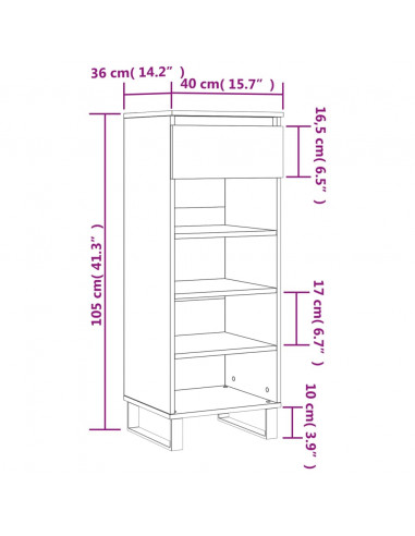 Scarpiera Bianco Lucido 40x36x105 cm in Legno Multistrato