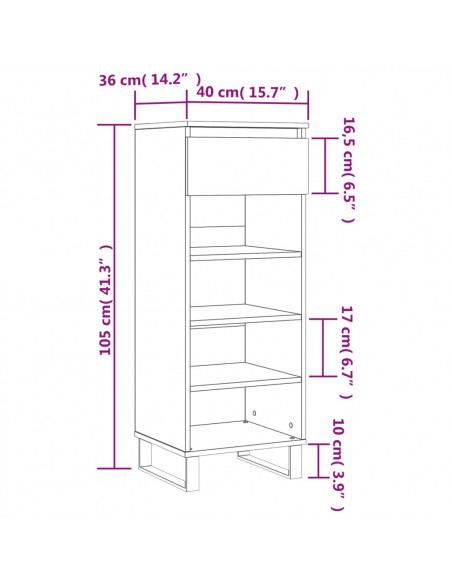 Scarpiera Bianco Lucido 40x36x105 cm in Legno Multistrato