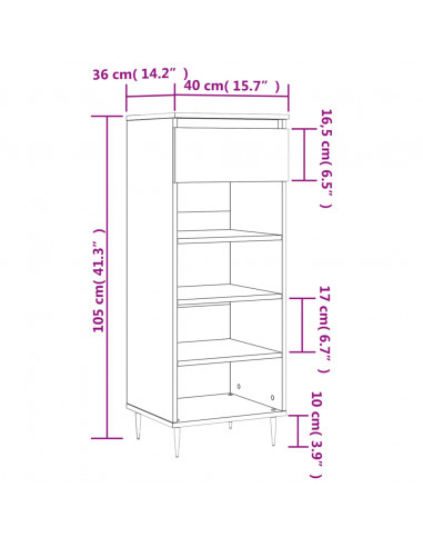 Scarpiera Bianco Lucido 40x36x105 cm in Legno Multistrato