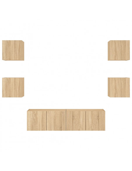 Mobili TV a Muro con LED 6pz Rovere Sonoma Legno Multistrato