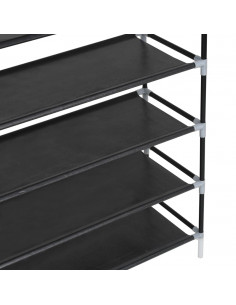 Scarpiera con 10 Ripiani in Metallo e Tessuto non Tessuto Nero