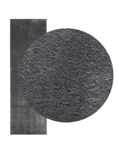 Tappeto a Pelo Corto HUARTE Morbido Lavabile Antracite 80x250cm