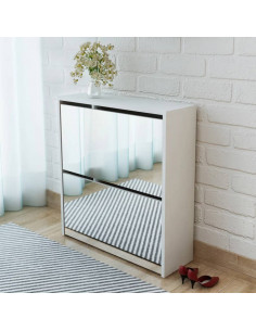 Scarpiera con 2 Ripiani e Specchio Bianco 63x17x67 cm