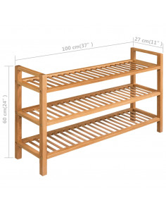 Scarpiera con 3 Ripiani 100x27x60 cm in Massello di Rovere