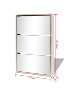 Scarpiera con 3 Ripiani e Specchio Colore Rovere 63x17x102,5 cm