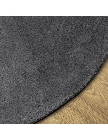 Tappeto a Pelo Corto HUARTE Morbido e Lavabile Antracite Ø 80cm