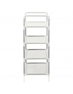 Scarpiera con 4 Ripiani Metallo e Tessuto non Tessuto Argento