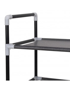 Scarpiera con 8 Ripiani in Metallo e Tessuto non Tessuto Nero