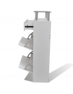 Scarpiera con Cassetto e Mensola Vetro Sopra in Legno Bianco