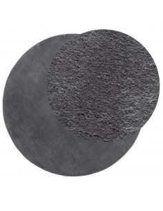 Tappeto a Pelo Corto HUARTE Morbido e Lavabile Antracite Ø120cm 2