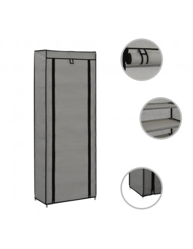 Scarpiera con Rivestimento in Tessuto Grigio 57x29x162 cm