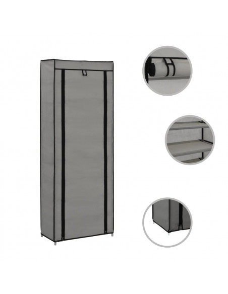Scarpiera con Rivestimento in Tessuto Grigio 57x29x162 cm