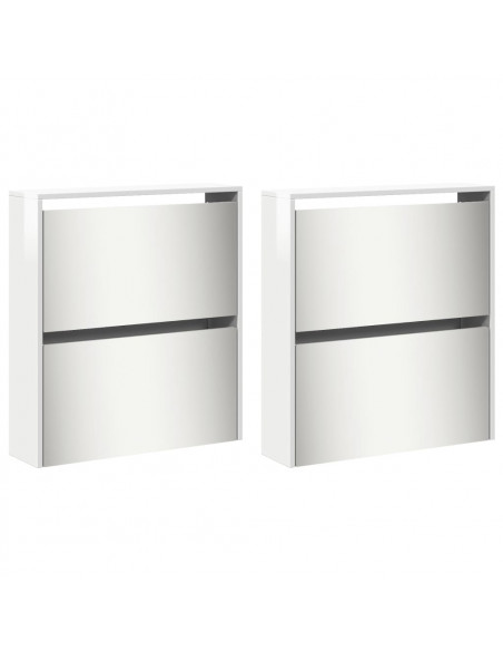 Scarpiera con Specchio a 4 Livelli Bianco lucido 63x17x134 cm