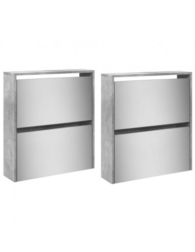 Scarpiera con Specchio a 4 Livelli Grigio Cemento 63x17x134 cm